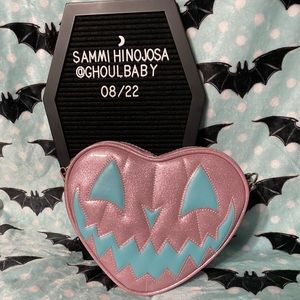 Love Pain and Stitches baby pink glitter and blue patent heart